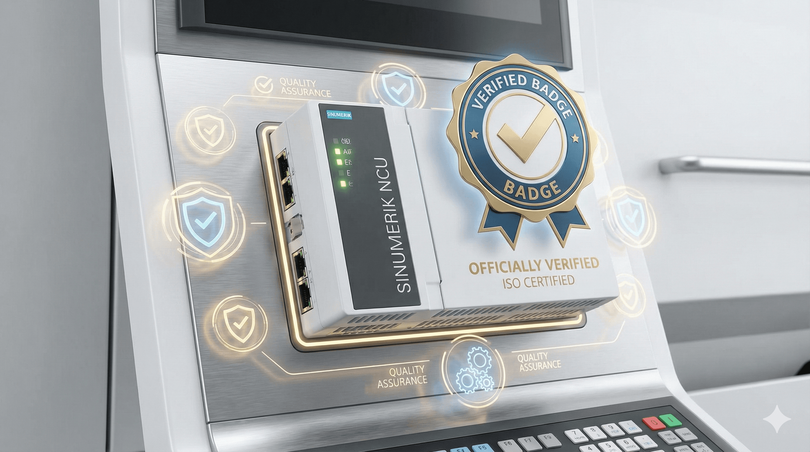 Verified partner badge for SINUMERIK NCU repair services - ISO certified quality assurance